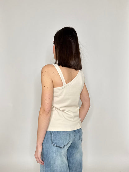 Canotta in cotone microcostina Friz Crema