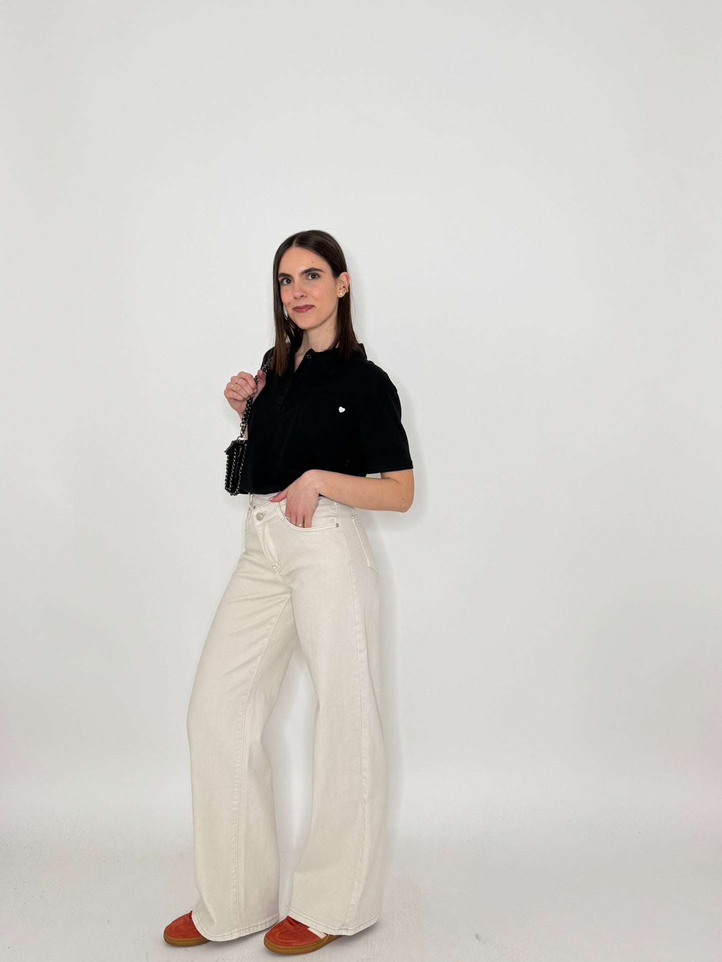Polo basic light cotton con taschino e cuore Nero