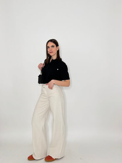 Polo basic light cotton con taschino e cuore Nero