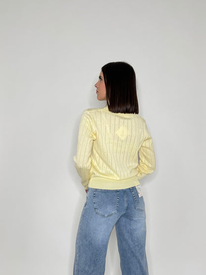 Maglia polo in viscosa con cuoricini Giallo pulcino