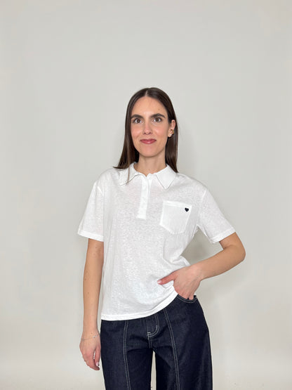 Polo basic light cotton con taschino e cuore Bianco