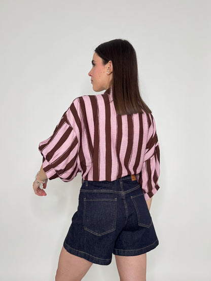 Camicia a righe cioccolato/rosa