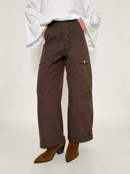 Pantalone cargo wide leg cioccolato