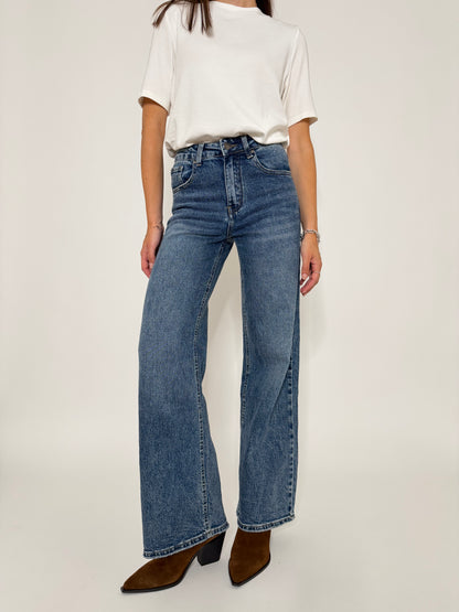 Jeans Wide Leg in Denim Blu