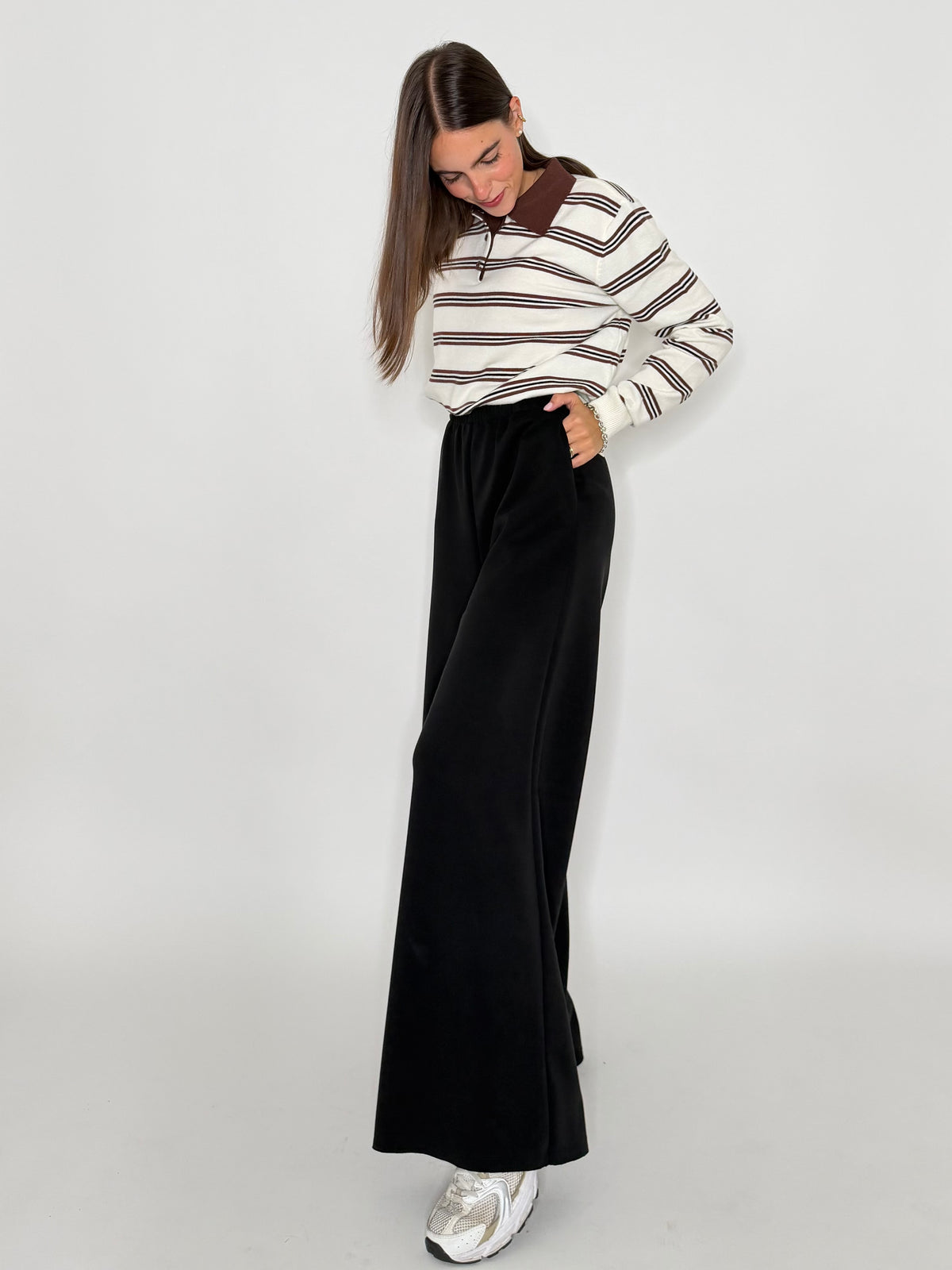 Pantalone palazzo relax fit in viscosa nero