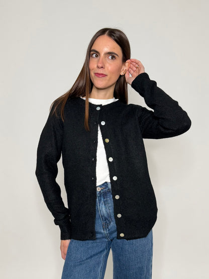 Cardigan "neve" in morbida viscosa e cotone nero