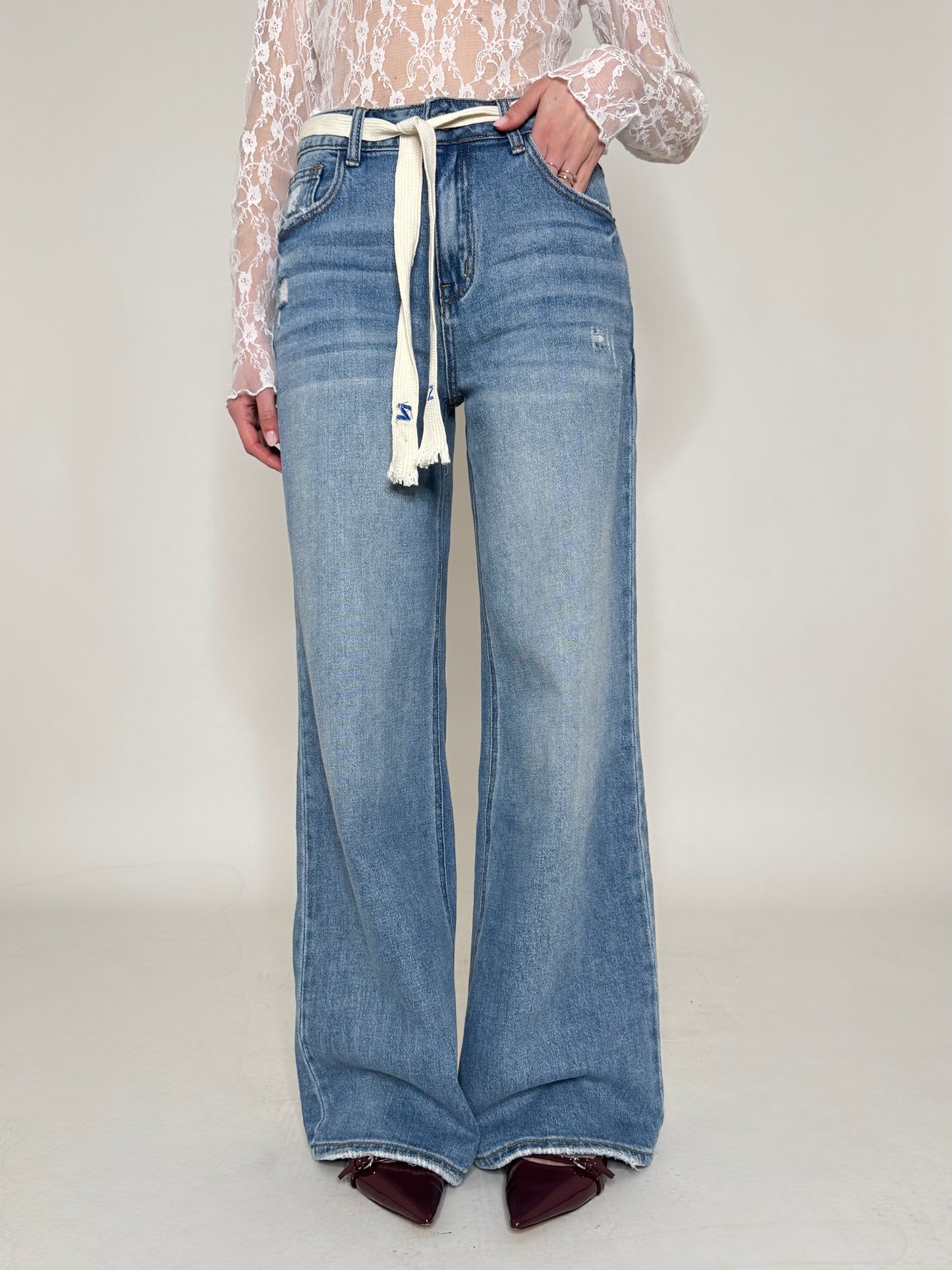 Jeans Wide leg coulisse in tessuto