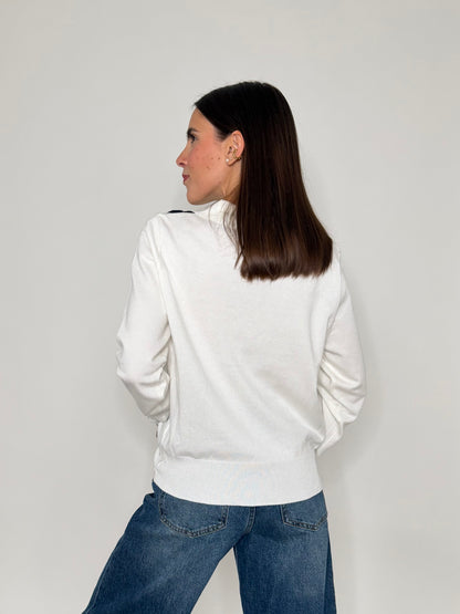 Polo a rombi in viscosa bianco latte