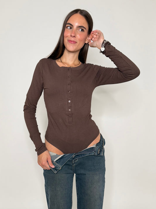 Body a costine in viscosa Cioccolato
