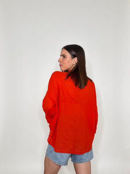Camicia coreana in mussola di cotone arancio