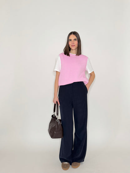 Pantalone taglio sartoriale tessuto viscosa manopesca Blu Navy