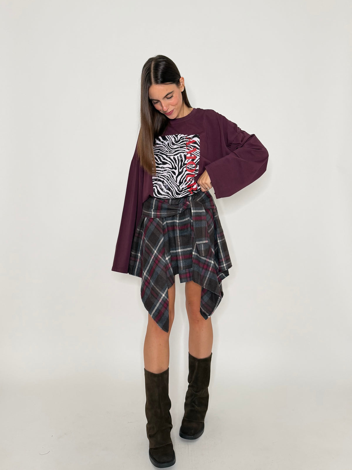 Gonna a camicia con pantaloncino fantasia tartan