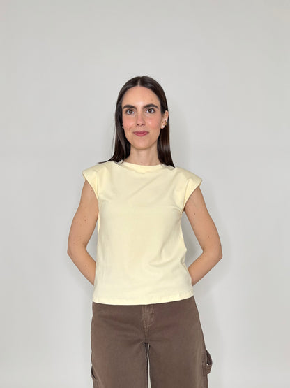 Maglia con spalline imbottite in cotone  Giallo