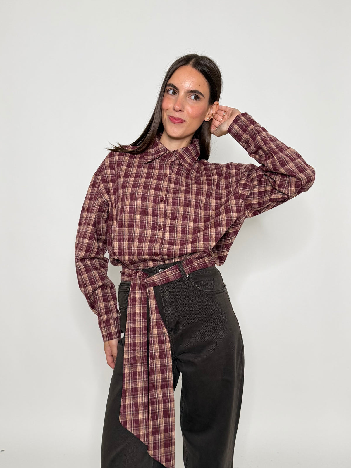 Camicia check in cotone vino