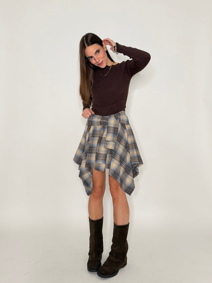 Gonna a camicia con pantaloncino fantasia tartan vintage beige