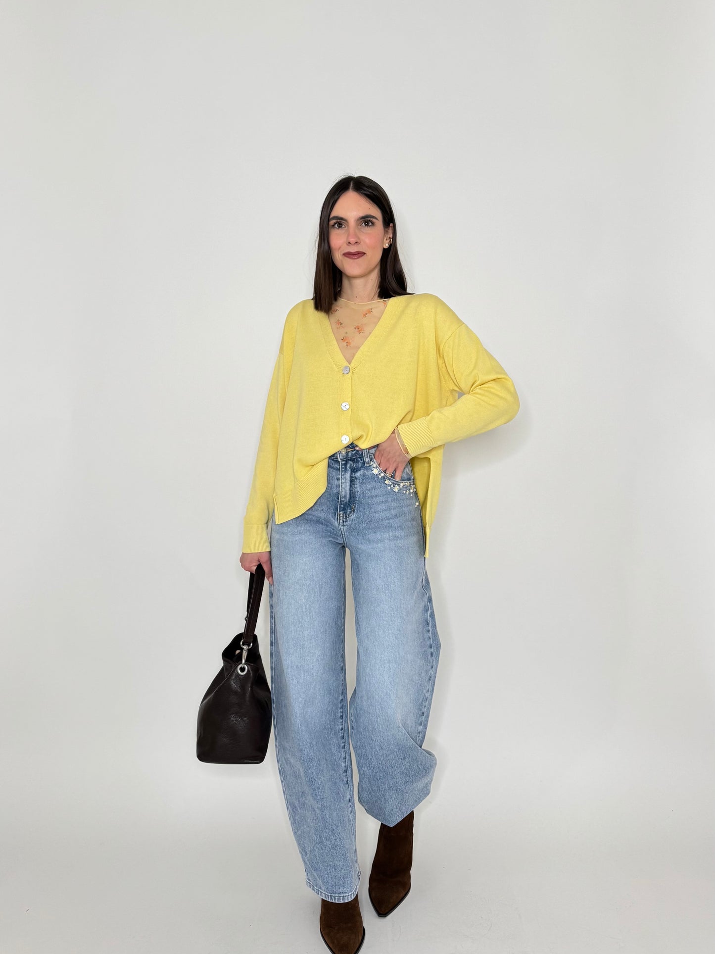 Cardigan in 100% cotone scatoletta Giallo