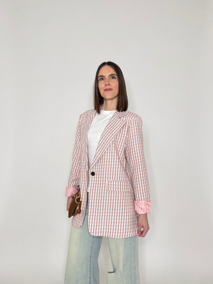 Giacca Spring check in cotone Pink