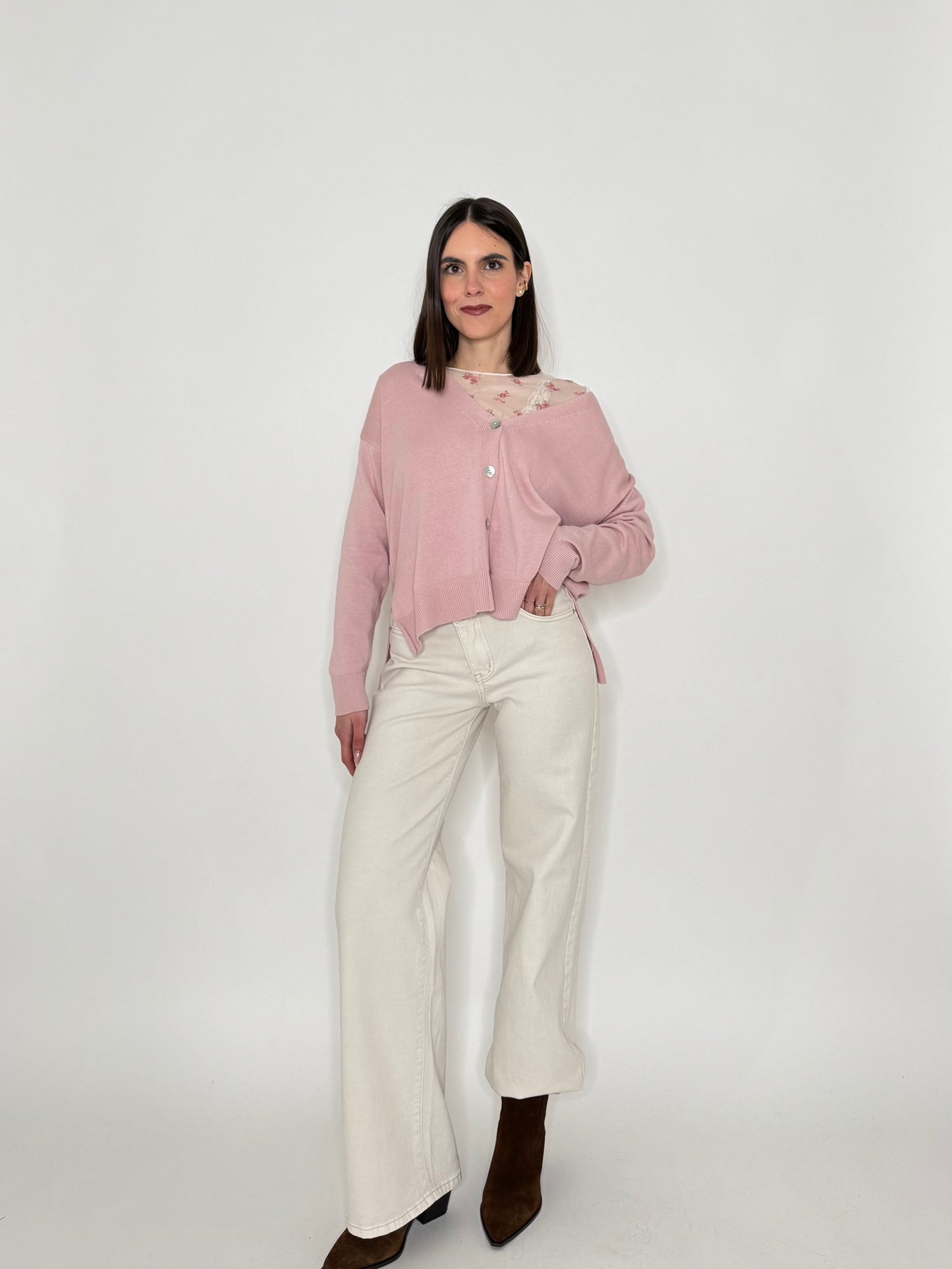 Cardigan in 100% cotone scatoletta Rosa Antico