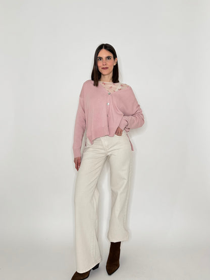 Cardigan in 100% cotone scatoletta Rosa Antico
