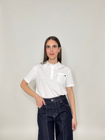 Polo basic light cotton con taschino e cuore Bianco