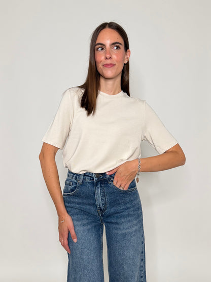 Maglia girocollo basic in viscosa e cotone beige