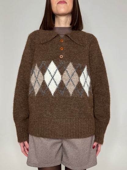 Pullover polo in misto lana rombi