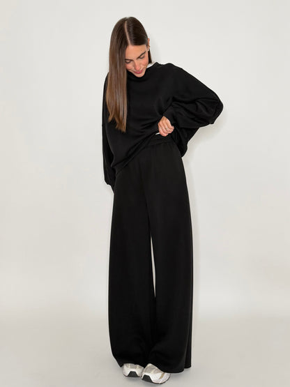 Pantalone palazzo relax fit in viscosa nero