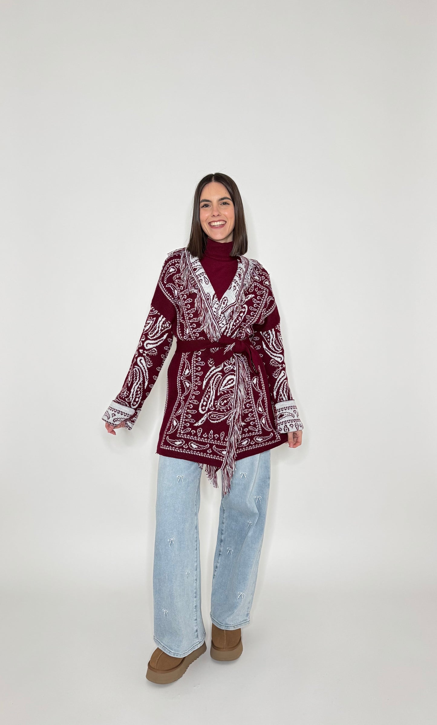 Cardigan bandana Jacquard Bordeaux