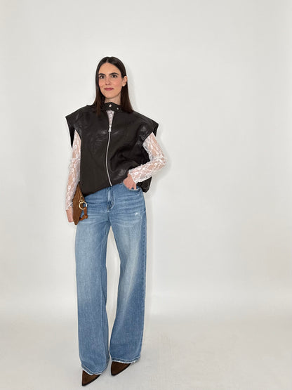 Gilet in ecopelle martellata cioccolato