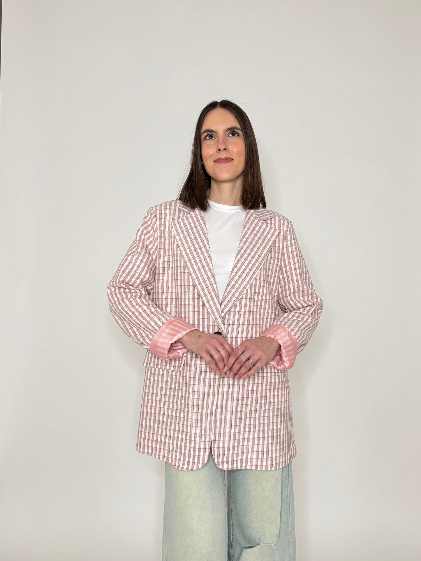 Giacca Spring check in cotone Pink