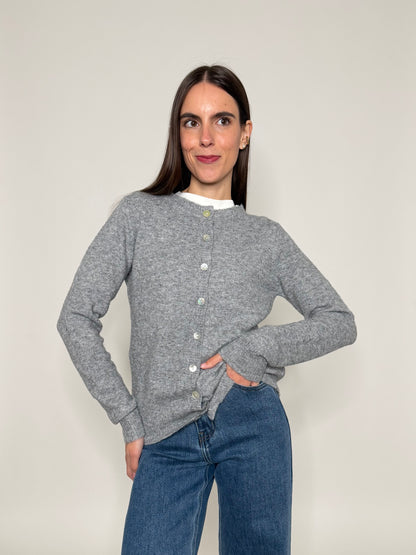 Cardigan "neve" in morbida viscosa e cotone grigio melange