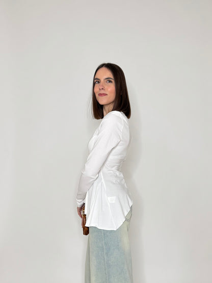 Maglia girocollo in cotone asimmetrica Bianco - Lumina