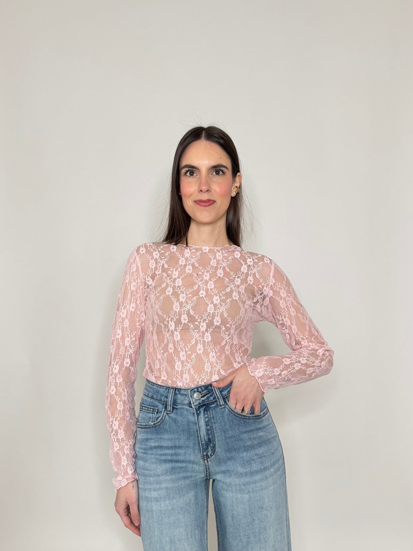 Maglia pizzo in misto cotone viscosa spring/summer Rosa