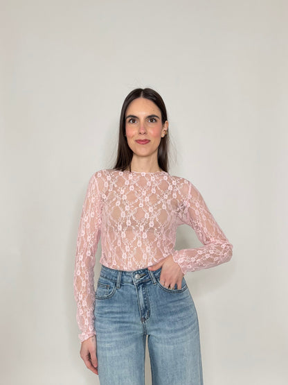 Maglia pizzo in misto cotone viscosa spring/summer Rosa