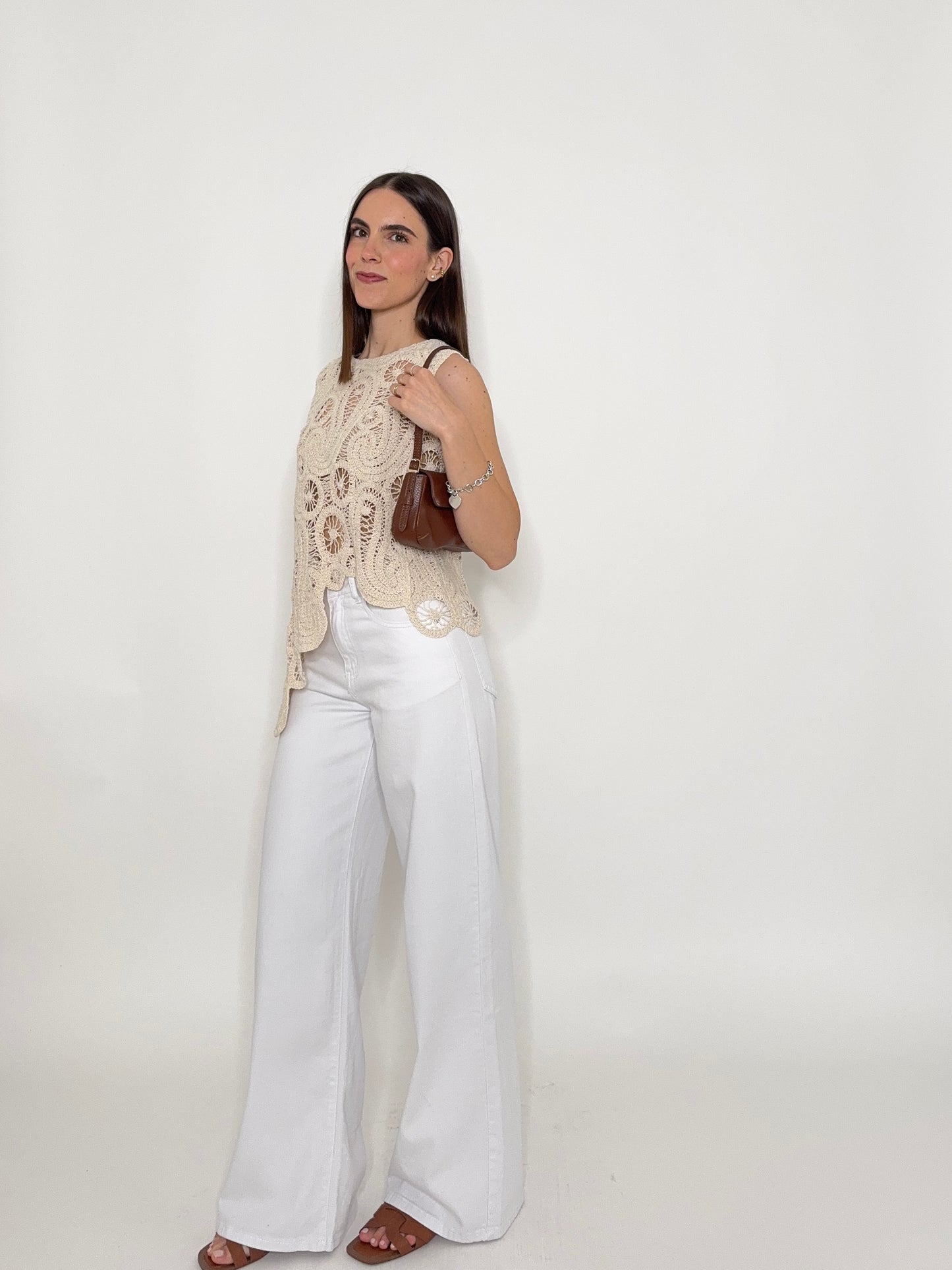 Top in crochet asimmetrico Beige