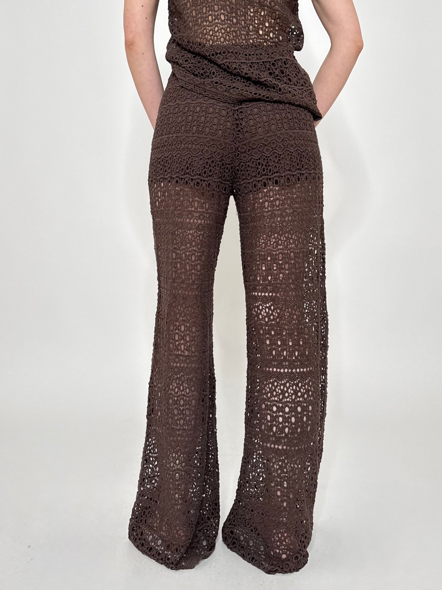 Pantalone pizzo crochet cioccolato in cotone