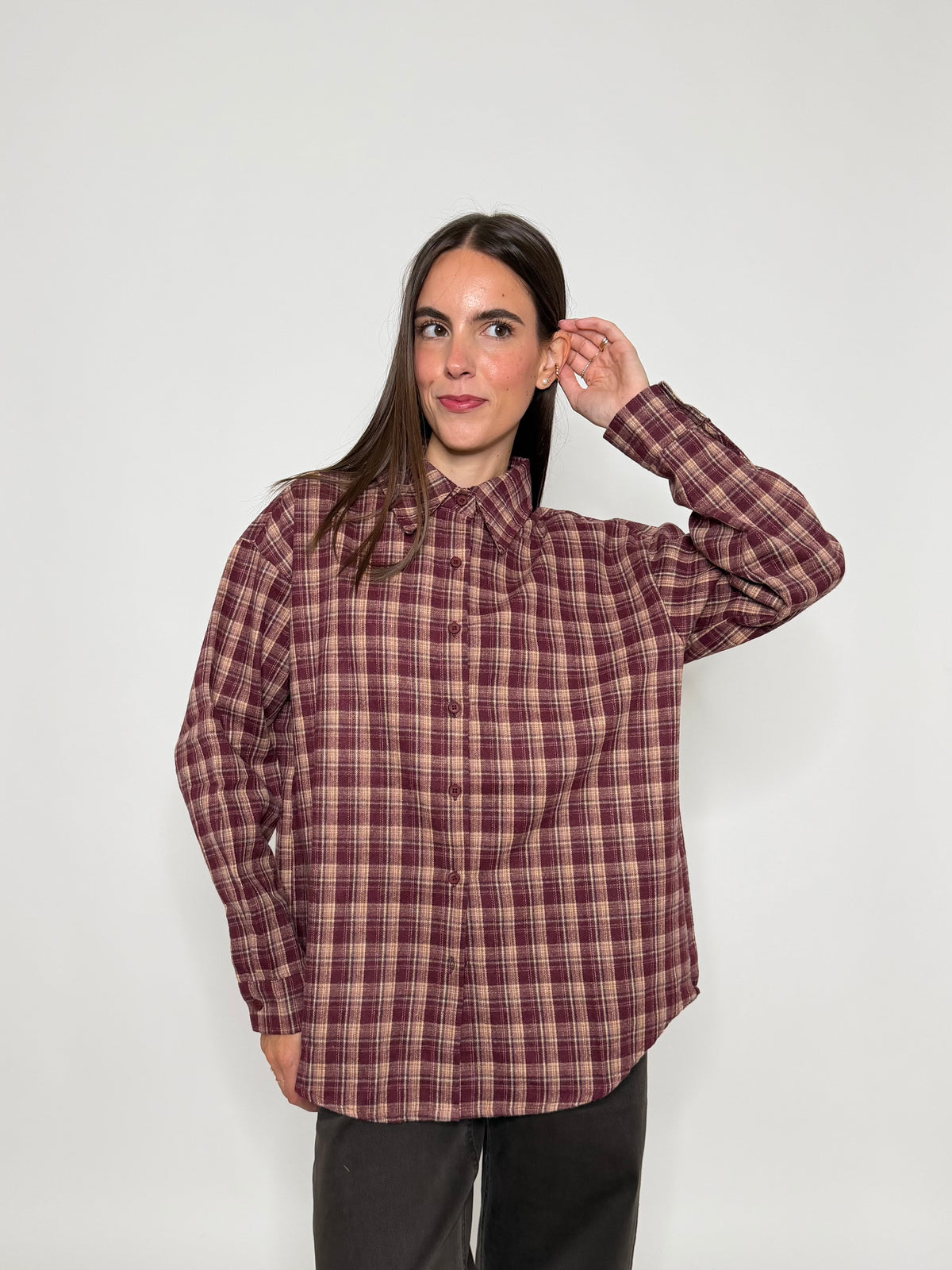 Camicia check in cotone vino