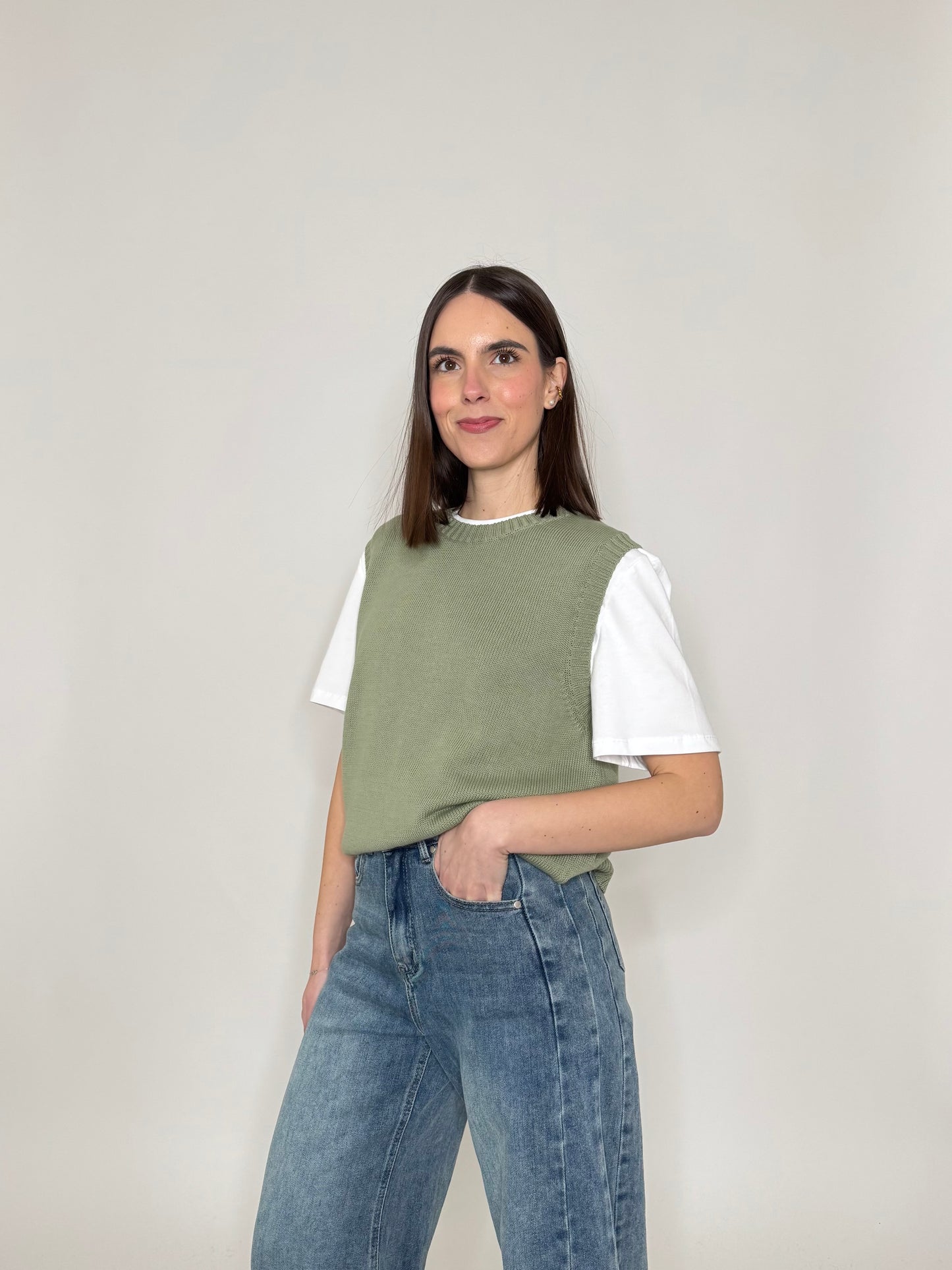 Gilet basic 100% cotone Salvia