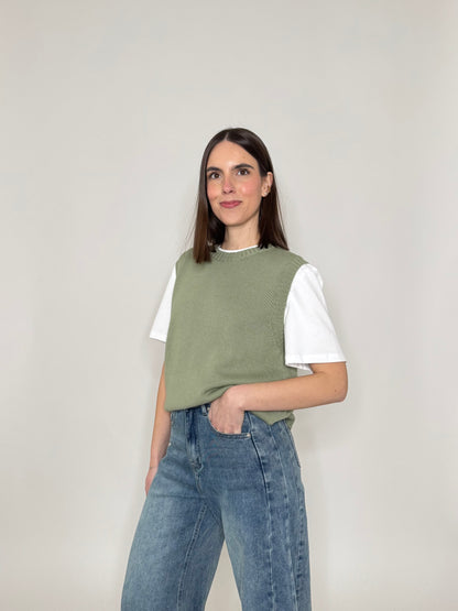 Gilet basic 100% cotone Salvia
