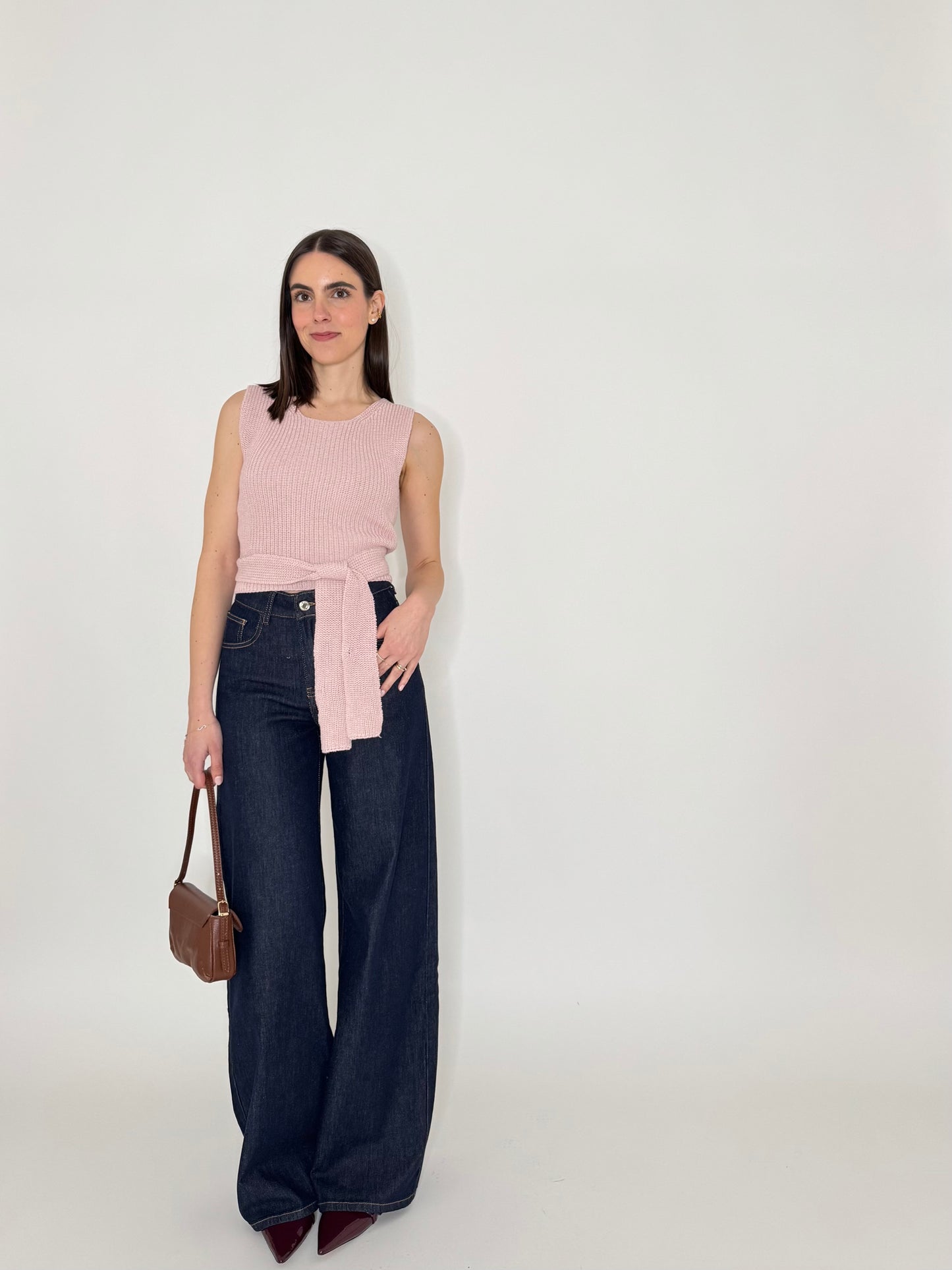 Top in cotone maglia inglese incrocio Rosa antico