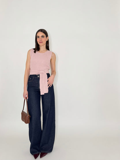 Top in cotone maglia inglese incrocio Rosa antico