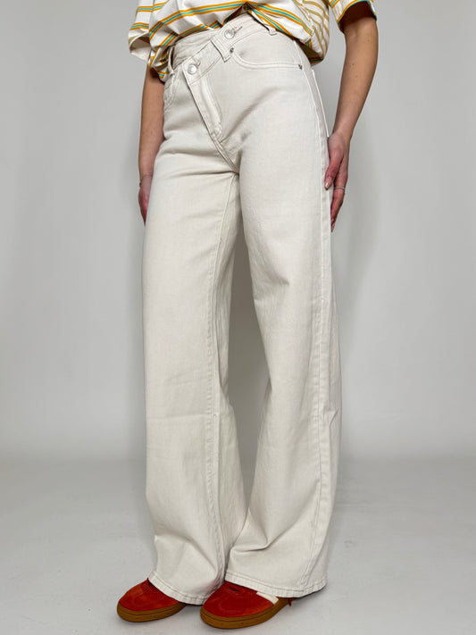 Jeans wide leg chiusura obliqua Cream