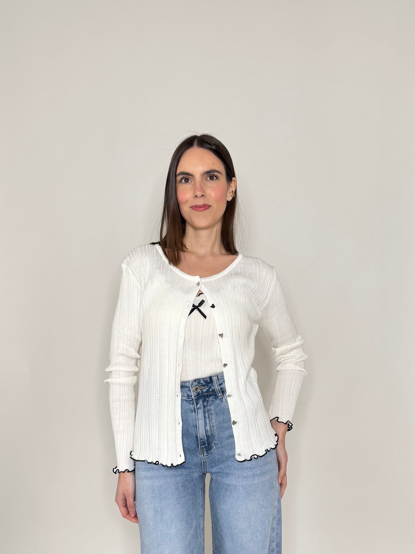 Twinset top e cardigan in filo di viscosa Bianco