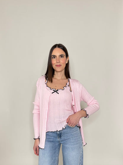 Twinset top e cardigan in filo di viscosa Rosa