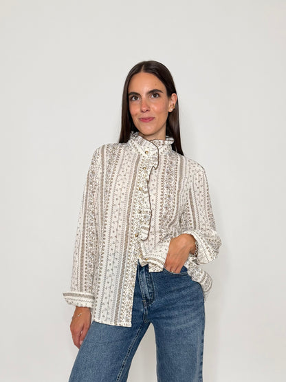 Camicia in cotone rouge coffe/celeste