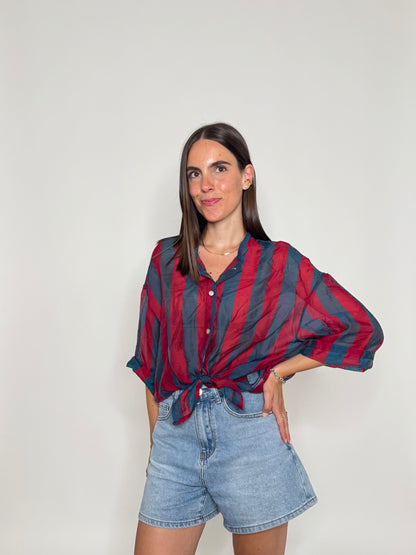 Camicia a righe in lyocell Blu notte/ bordeaux