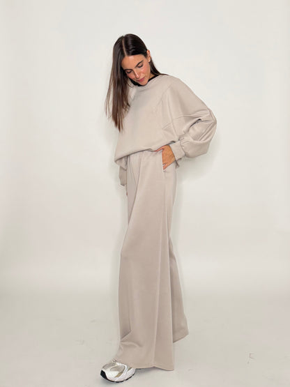 Pantalone palazzo relax fit in viscosa beige