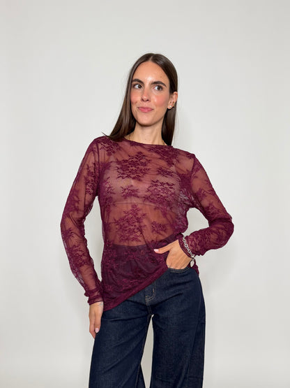 Maglia in pizzo bordeaux