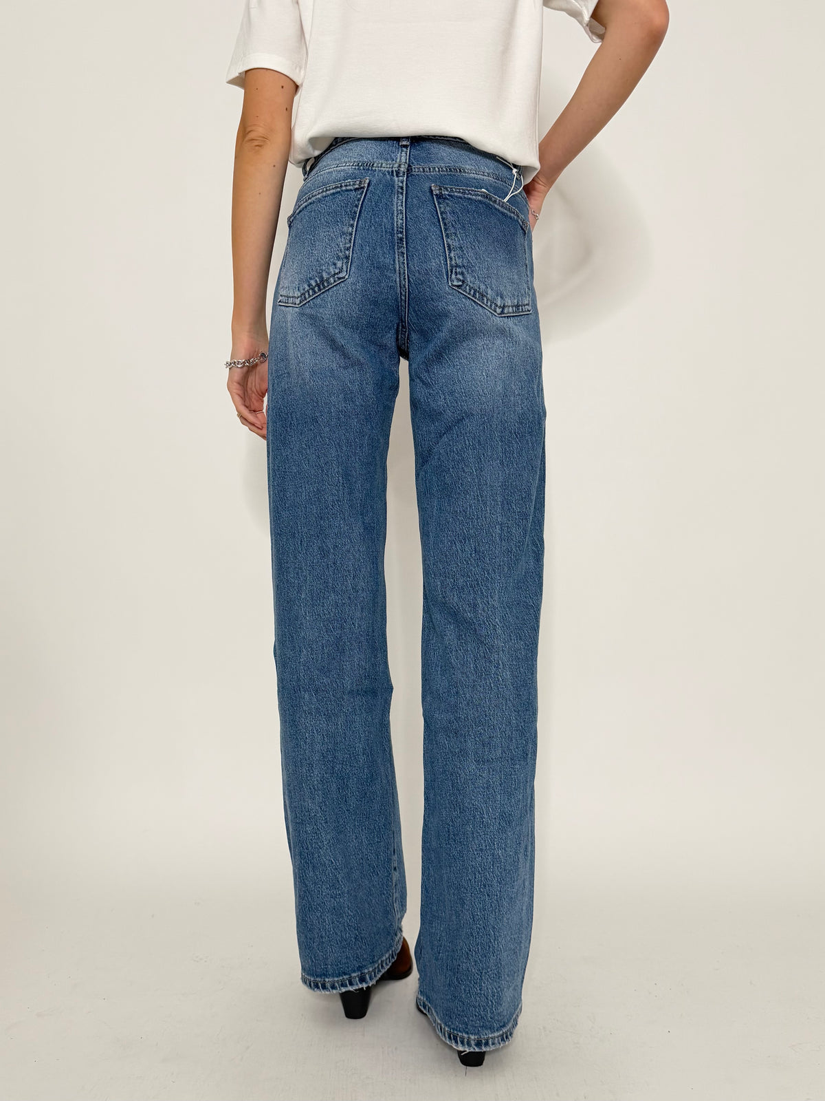 Jeans Straight Wide Leg in Denim Blu