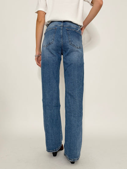 Jeans Straight Wide Leg in Denim Blu
